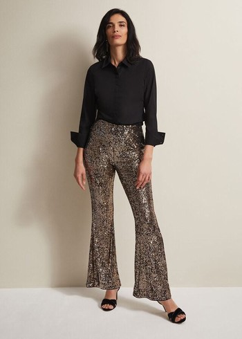 Phase Eight Karmia Gold Sequin Flareds Trousers Gold USA | 6913852-SC